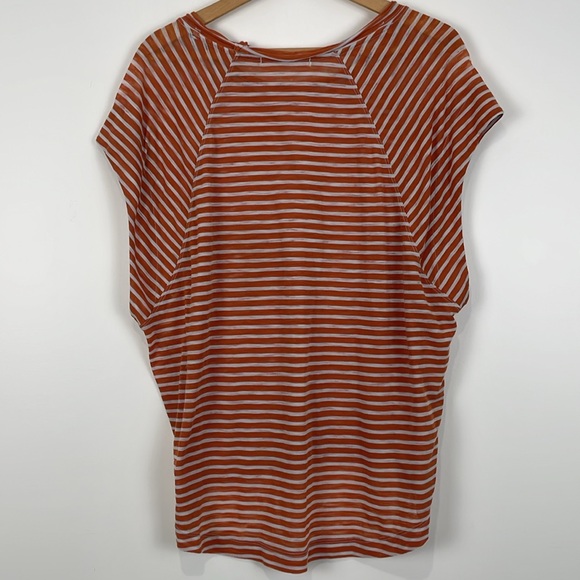 We The Free Women’s Burnout Tee XS Orange White Stripe Wide Neck Boho - Picture 4 of 7